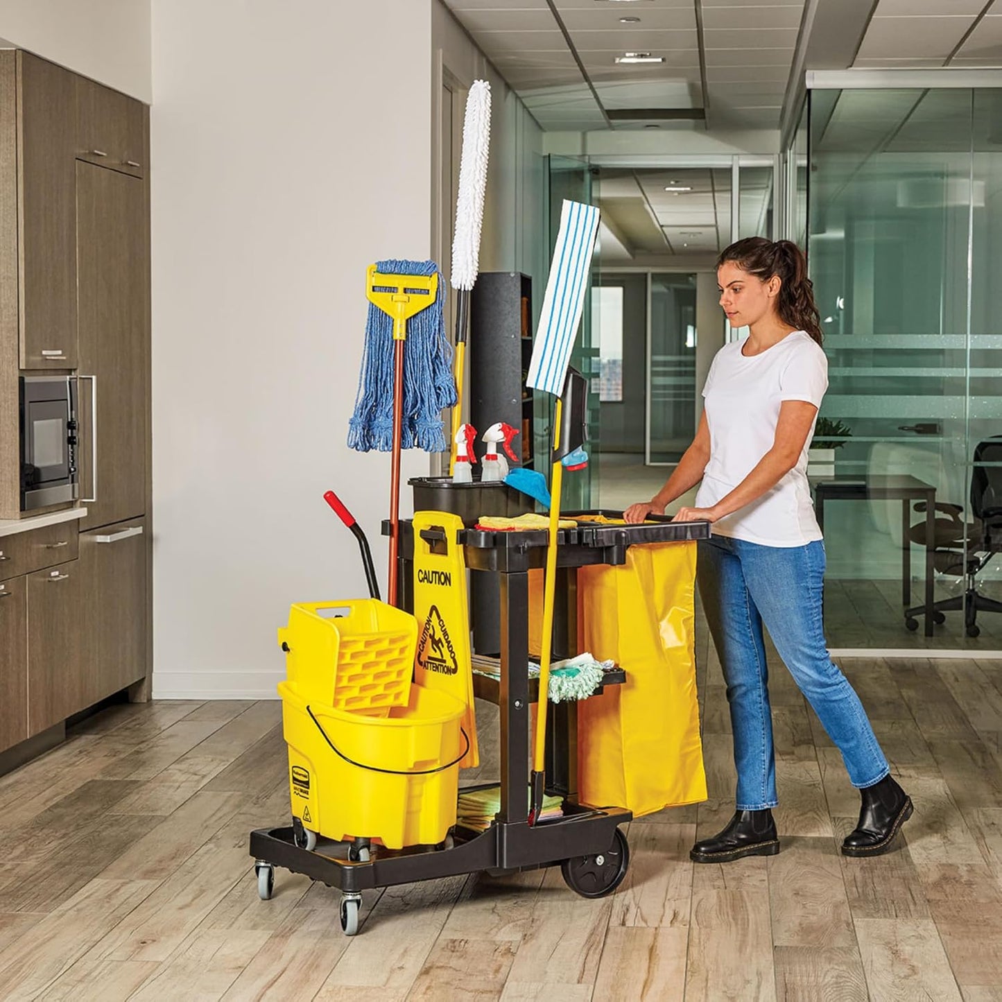 Rubbermaid Janitorial 3-Shelf Cleaning Cart with Bag