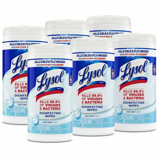 Lysol Disinfecting Wipes, Crisp Linen Scent, 80 Wipes/Canister, 6 Canisters/Carton