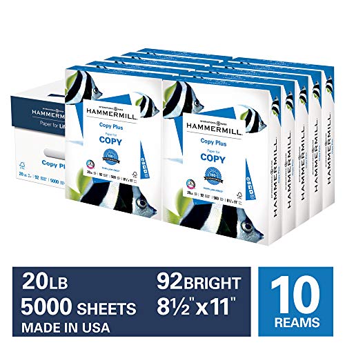 Hammermill Copy Plus 8.5" x 11" Copy Paper, 20 lbs., 92 Brightness, 5000 Sheets/Carton