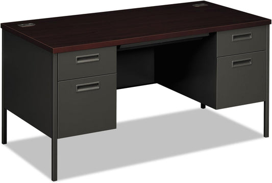 HON Metro Classic 60" Double Pedestal Desk, Mahogany/Charcoal