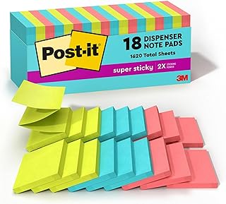 Post-it Super Sticky Pop-up Notes, 3" x 3", Supernova Neons Collection, 90 Sheets/Pad, 18 Pads/Pack