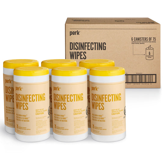 Perk™ Disinfecting Wipes, Lemon, 75 Wipes/Pack, 6/Carton