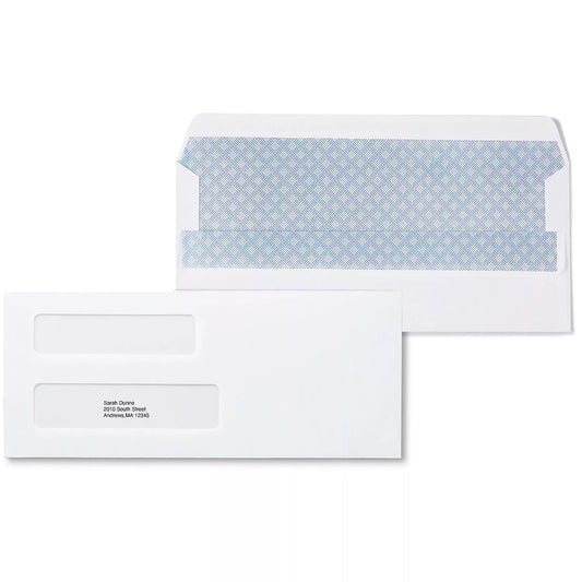 Self Seal Self Seal Security Tinted #8 Double Window Envelopes, 3 5/8" x 8 5/8", White, 500/Box