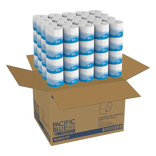 Pacific Blue Select Standard Toilet Paper, 2-Ply, White, 550 Sheets/Roll, 80 Rolls/Carton