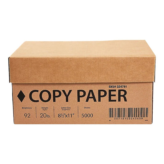 Staples White Box 8.5" x 11", Copy Paper 20 lbs., 92 Brightness, White, 5000 Sheets/Carton